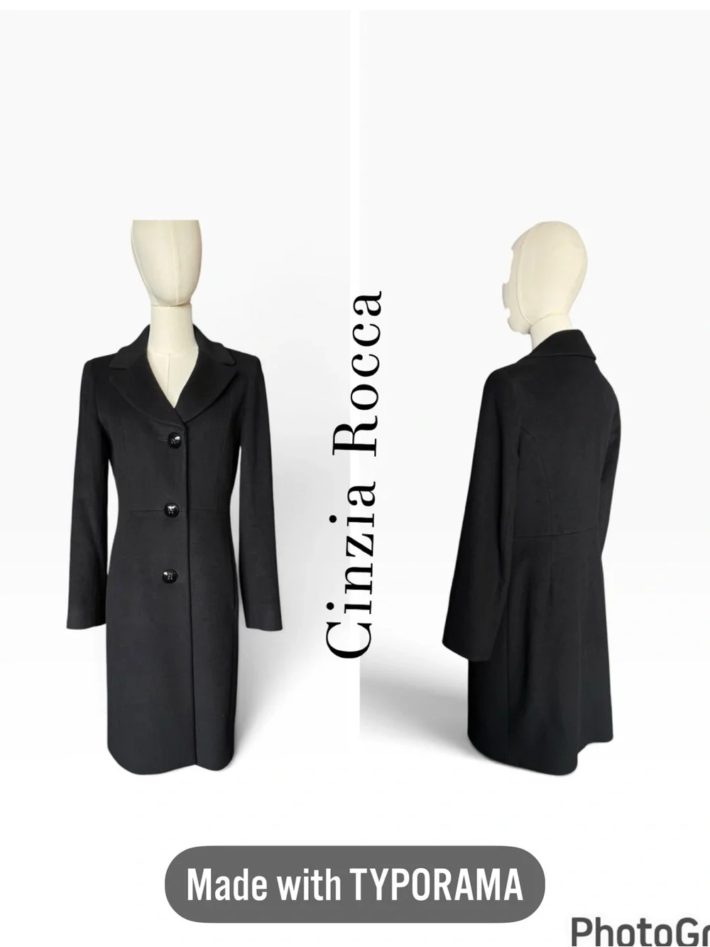 Cinzia Rocca Due Black Wool Cashmere Coat Size 4